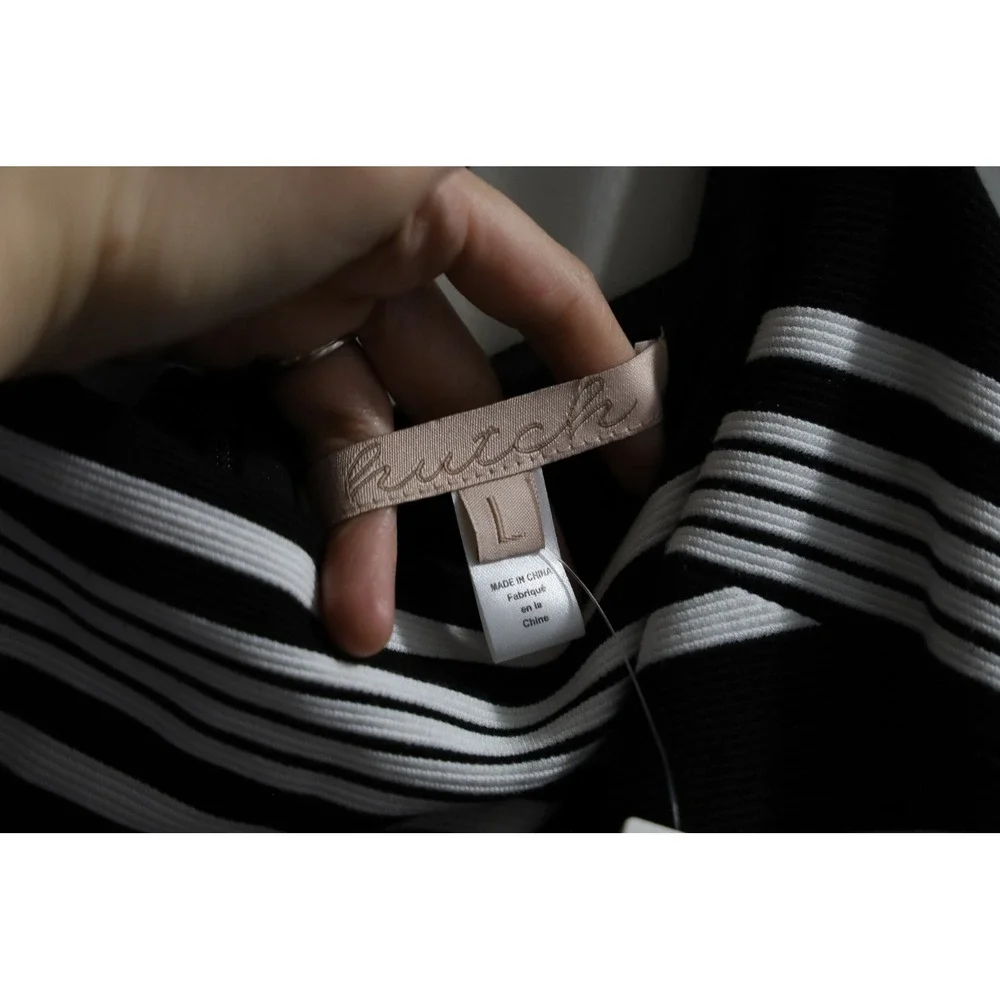 Hutch Black White Striped Bow Detail Mini Dress‎ Square Neck Size L NWT $198